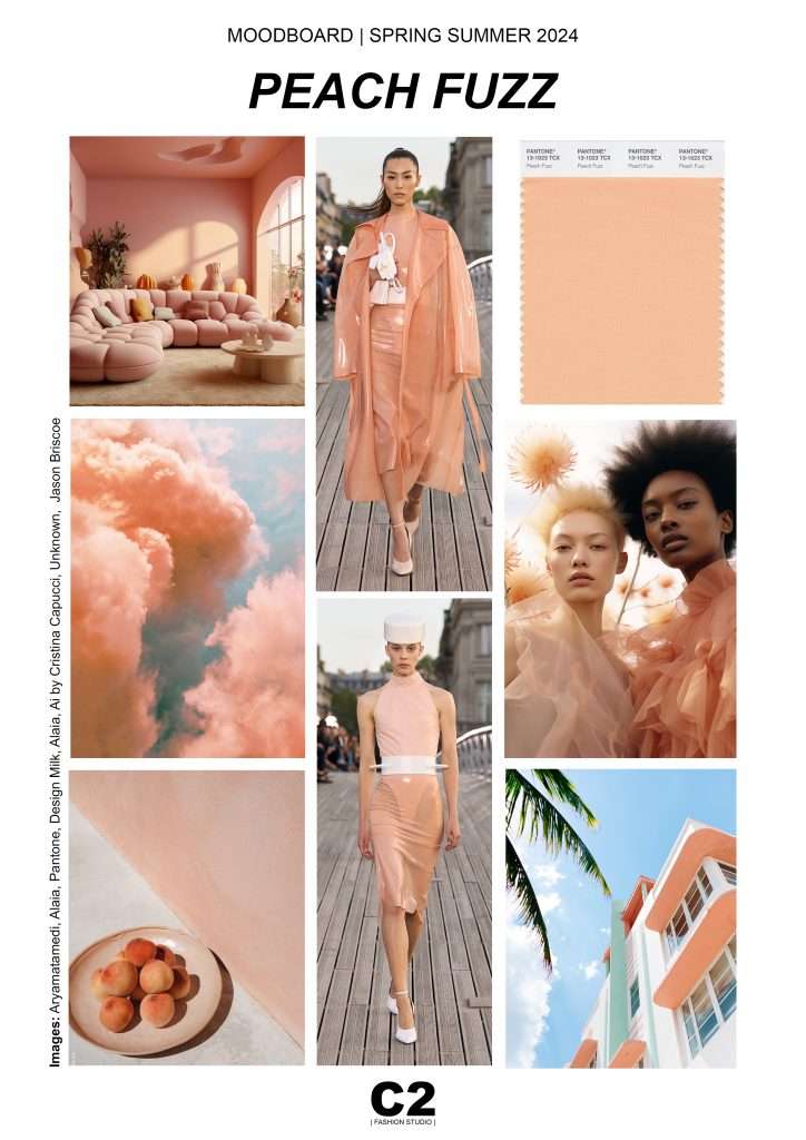 Fashion Trend Spring Summer 2024 Color of the Year Moodboard Peach Fuzz