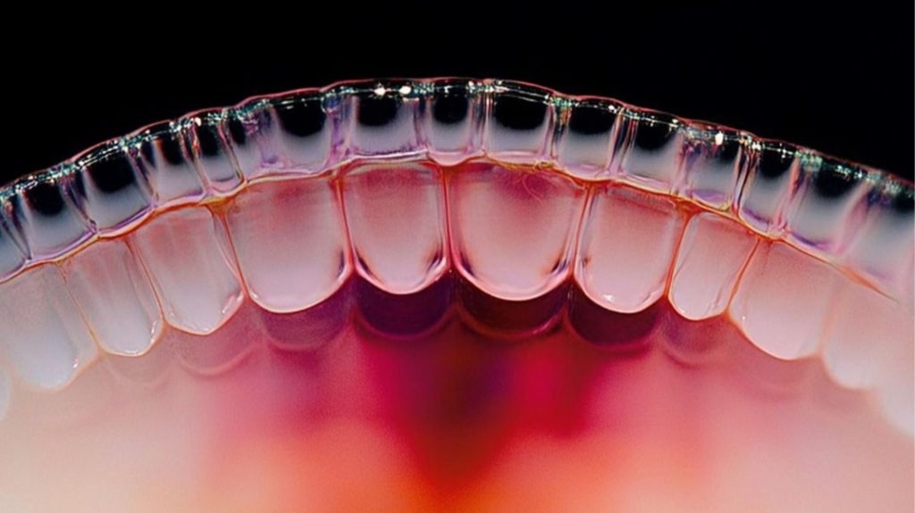 Close-up of translucent, jelly-like organic structure glowing with soft pink, coral, and violet tones — symbolizing the tactile and emotional intelligence of the human body in trend forecasting.