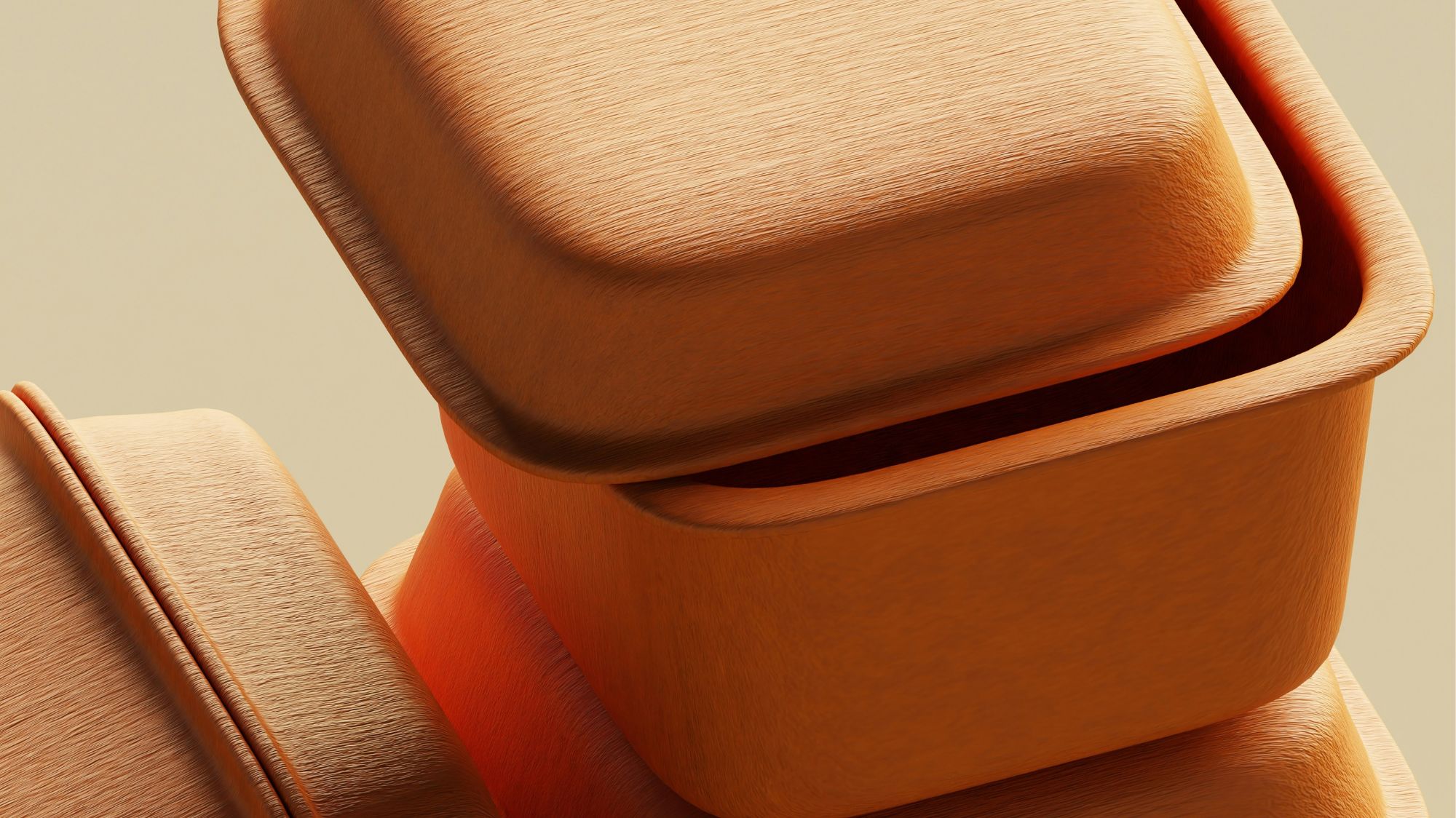 Close-up of modern orange packaging with soft, tactile texture – C2 Fashion Studio Creative Innovations Trend.