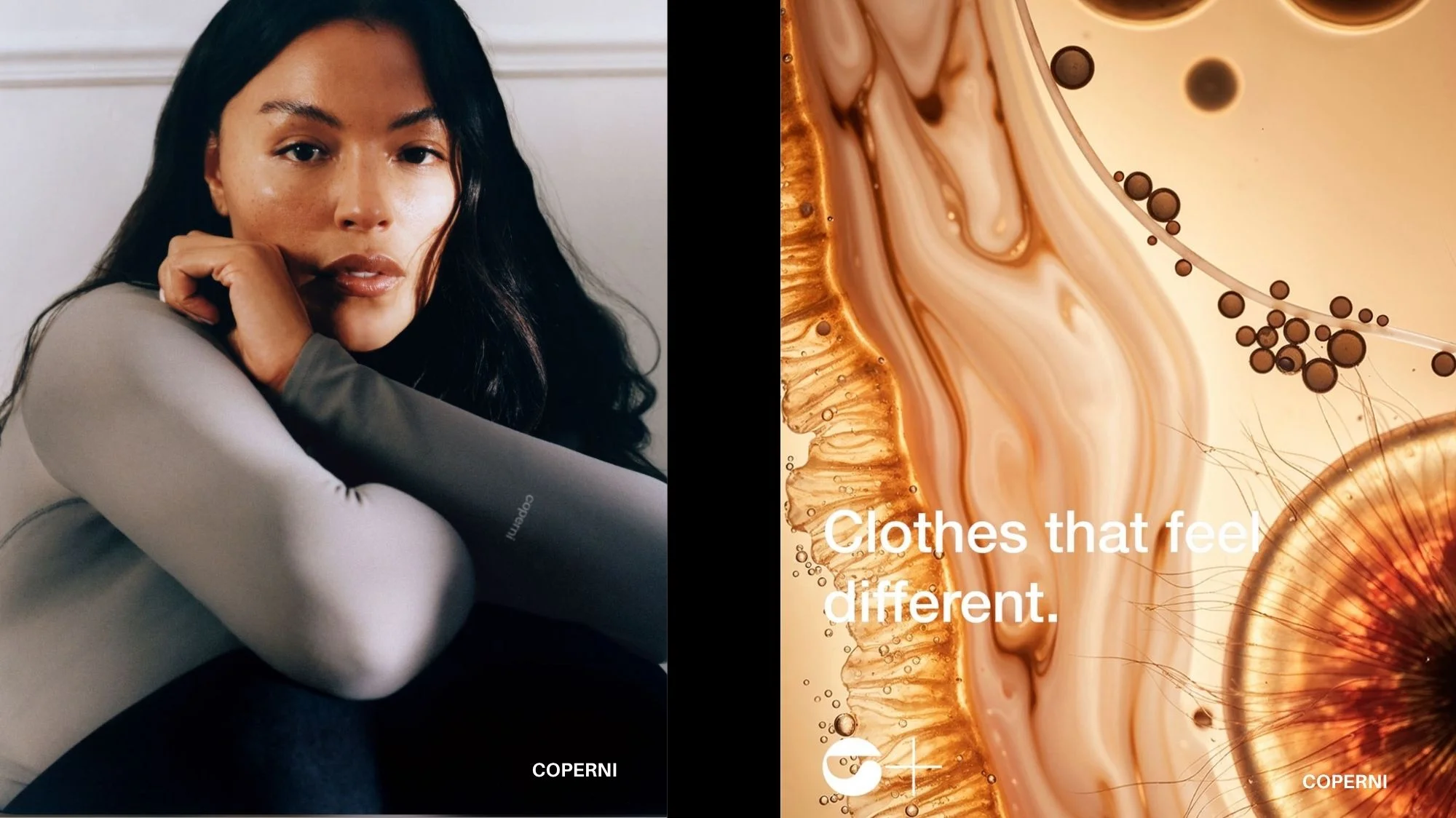 Woman wearing a second-skin top by Coperni representing the Carewear trend, merging science, fashion, and emotion — highlighting wellness and sensorial design innovation.