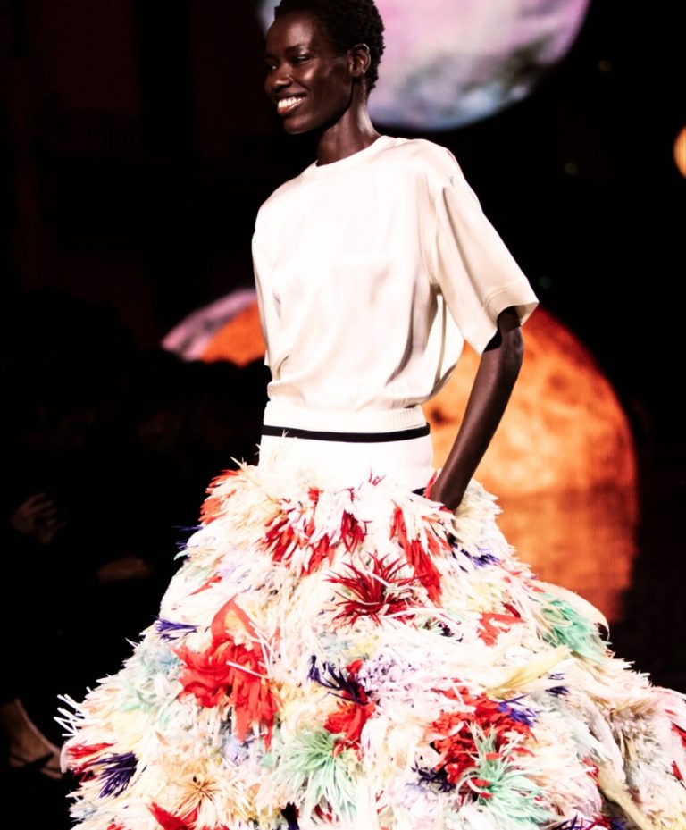 Model wearing avant-garde Chanel look at global fashion weeks, representing C2 Fashion Studio’s runway-to-insight trend forecasting analysis for women fashion, men fashion, and design trends Spring Summer 2026.
