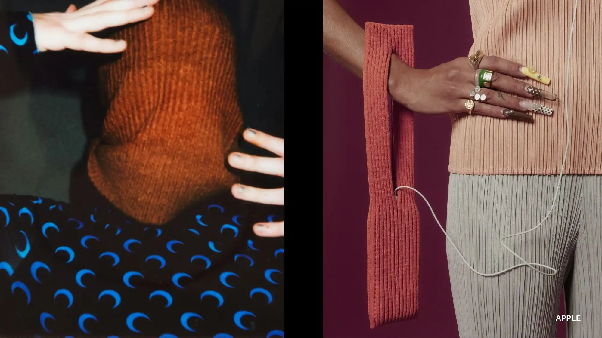 Split-image showing a smiling woman eating pizza in a casual, retro-inspired setting next to a surreal visual of a fried egg placed inside a Sony CD tray, illustrating playful lifestyle aesthetics and the experimental visual culture highlighted by C2 Fashion Studio’s trend forecasting insights for Future Consumer 2027.