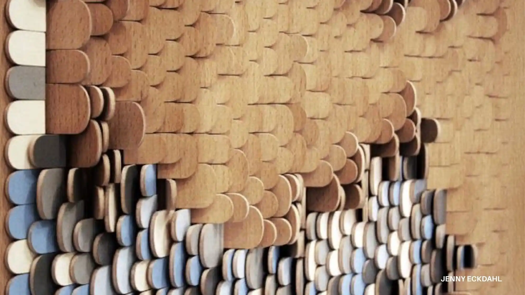 Tactile wooden surface installation with layered geometric forms by Jenny Eckdahl, representing Multisensory Experience and hyper-tactility in design innovation for Spring Summer 2027 by C2 Fashion Studio.