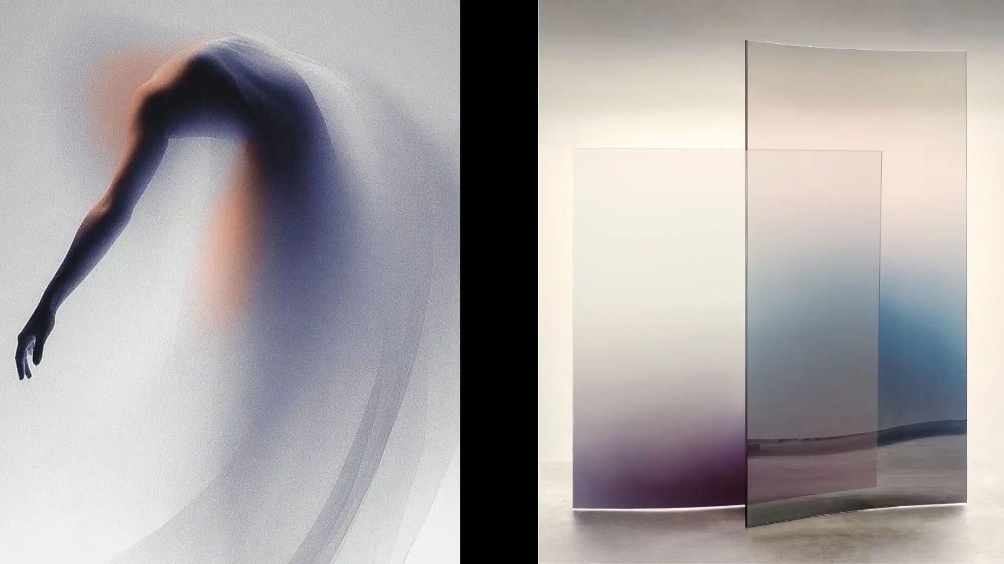 Ethereal blurred human silhouette and gradient translucent panels illustrating The Sensory Minimalism Shift, a key Spring Summer 2028 Fashion Trend identified by C2 Fashion Studio’s Trend Forecasting research.
