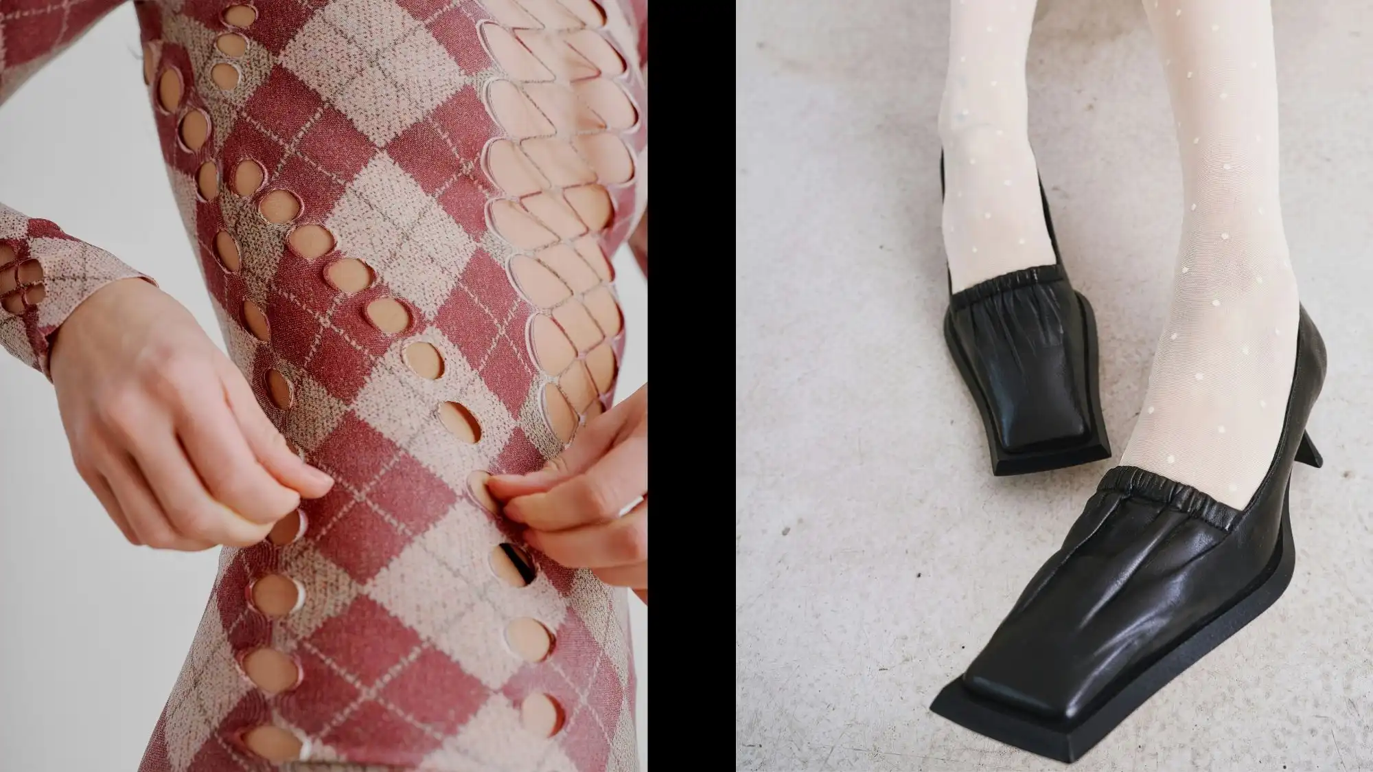 Vintage-inspired knitwear with cut-out detailing paired with sculptural leather shoes, highlighting craftsmanship, durability, and value-driven resale fashion trends.