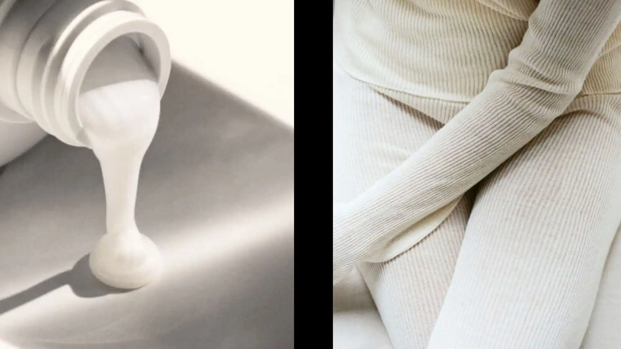 White liquid texture and soft ribbed knitwear in creamy white tones, illustrating the purity, softness, and refined minimalism inspired by Cloud Dancer, Pantone Color of the Year 2026, and its influence on future Color Trends.