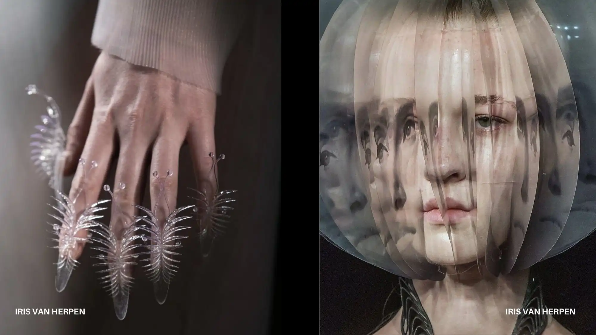 Iris van Herpen biometric fashion details exploring Worn Intelligence and wellness-driven fashion for Autumn Winter 2027/28.