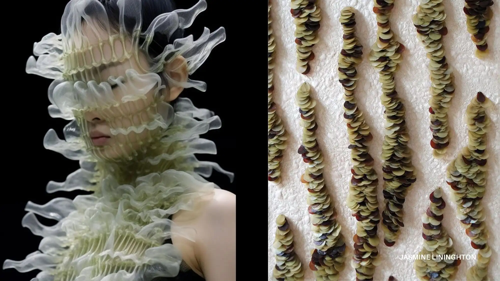 Cultivated fashion design expressing biological sophistication and evolving materials in future fashion systems