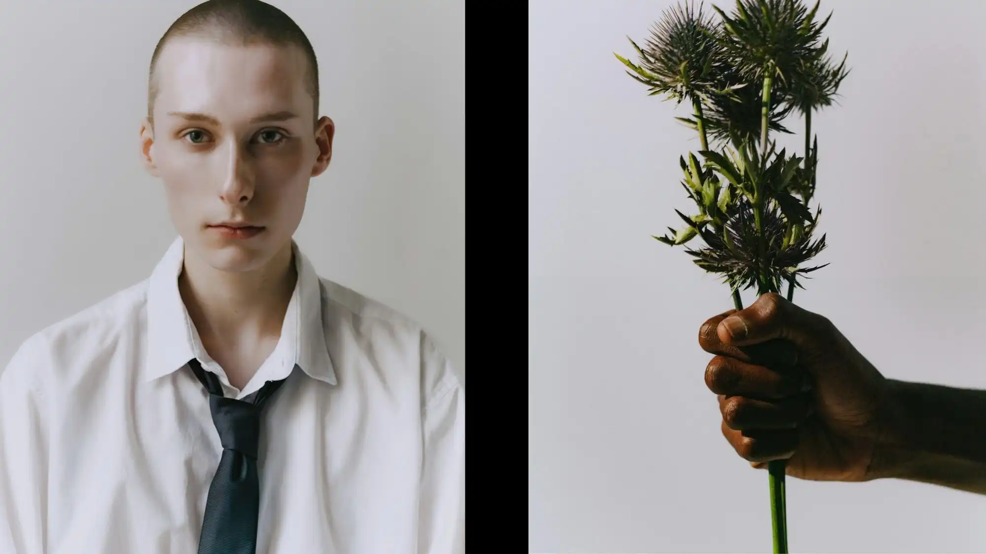 Minimal portrait and botanical symbol expressing emotional clarity and restraint within Fashion Trend Forecasting by C2 Fashion Studio Trend Forecasting.