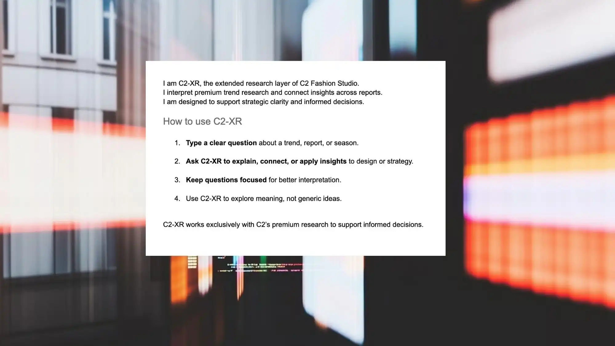 C2-XR extended research system by C2 Fashion Studio supporting AI-powered premium trend interpretation