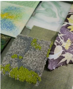 Textile swatches and color research materials illustrating Fashion Trend Forecasting and Trend Intelligence analysis by C2 Fashion Studio Trend Forecasting.