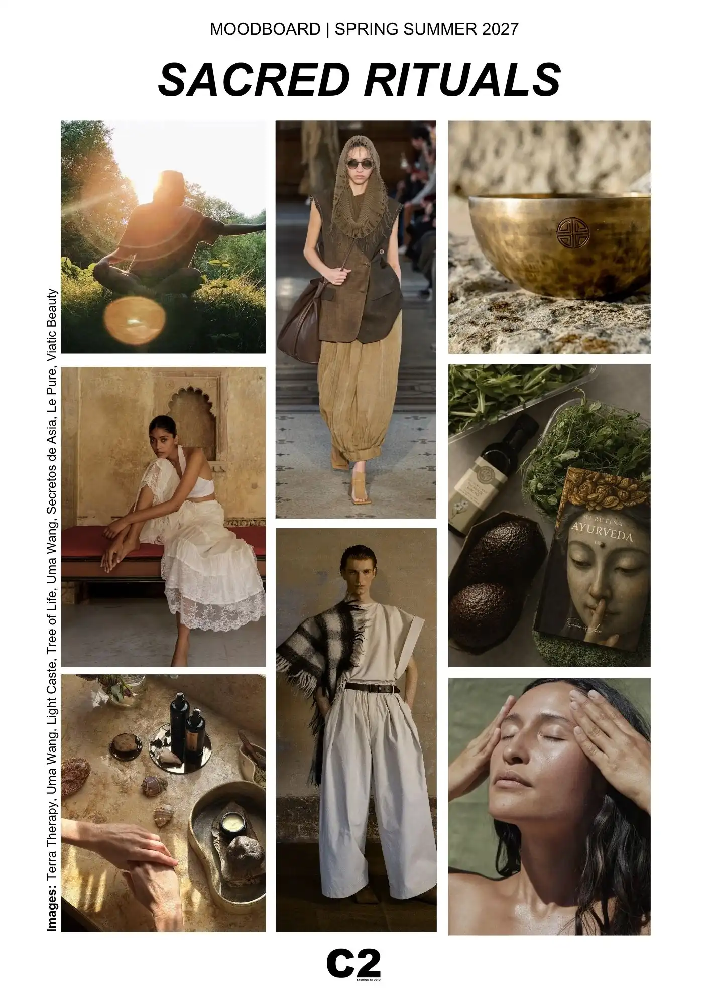 sacred rituals moodboard spring summer 2027 fashion trend forecasting, body centered fashion, wellness rituals, natural materials and trend intelligence inspiration
