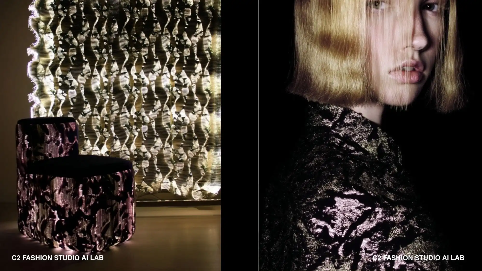 Meta Metallic textures and grounded luxury fashion materials for Autumn Winter 2027 2028 by C2 Fashion Studio AI Lab.