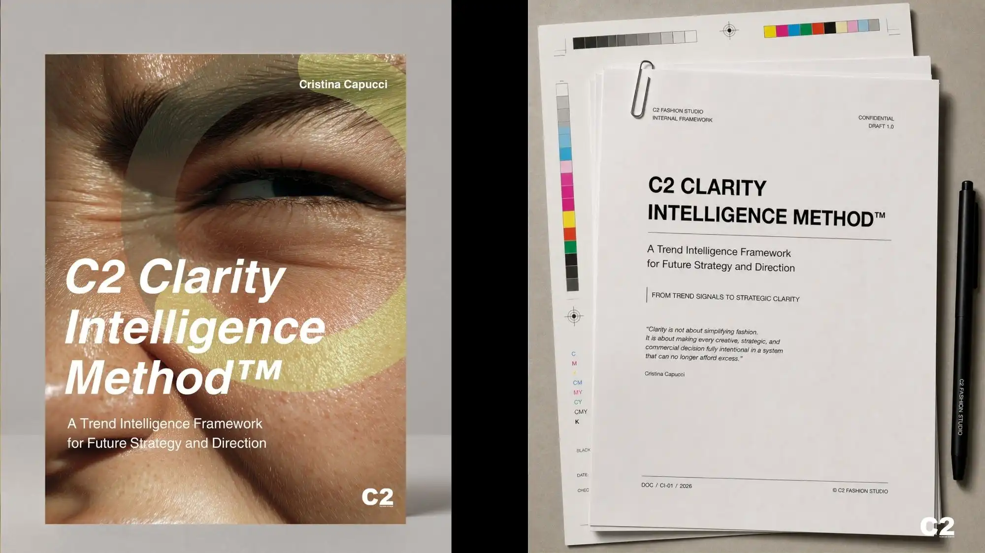C2 Clarity Intelligence Method™ by Cristina Capucci, a strategic trend intelligence framework for future fashion direction and decision-making.