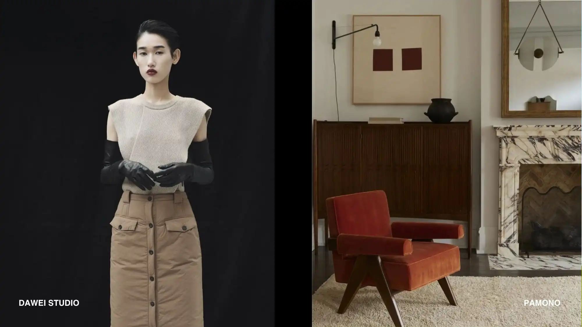 Fashion Trend Forecasting Autumn Winter 2027 2028 by C2 Fashion Studio featuring refined knitwear, utility-inspired tailoring, leather gloves, and timeless interior design that embody The New Familiar trend through permanence, functionality, and enduring sophistication.