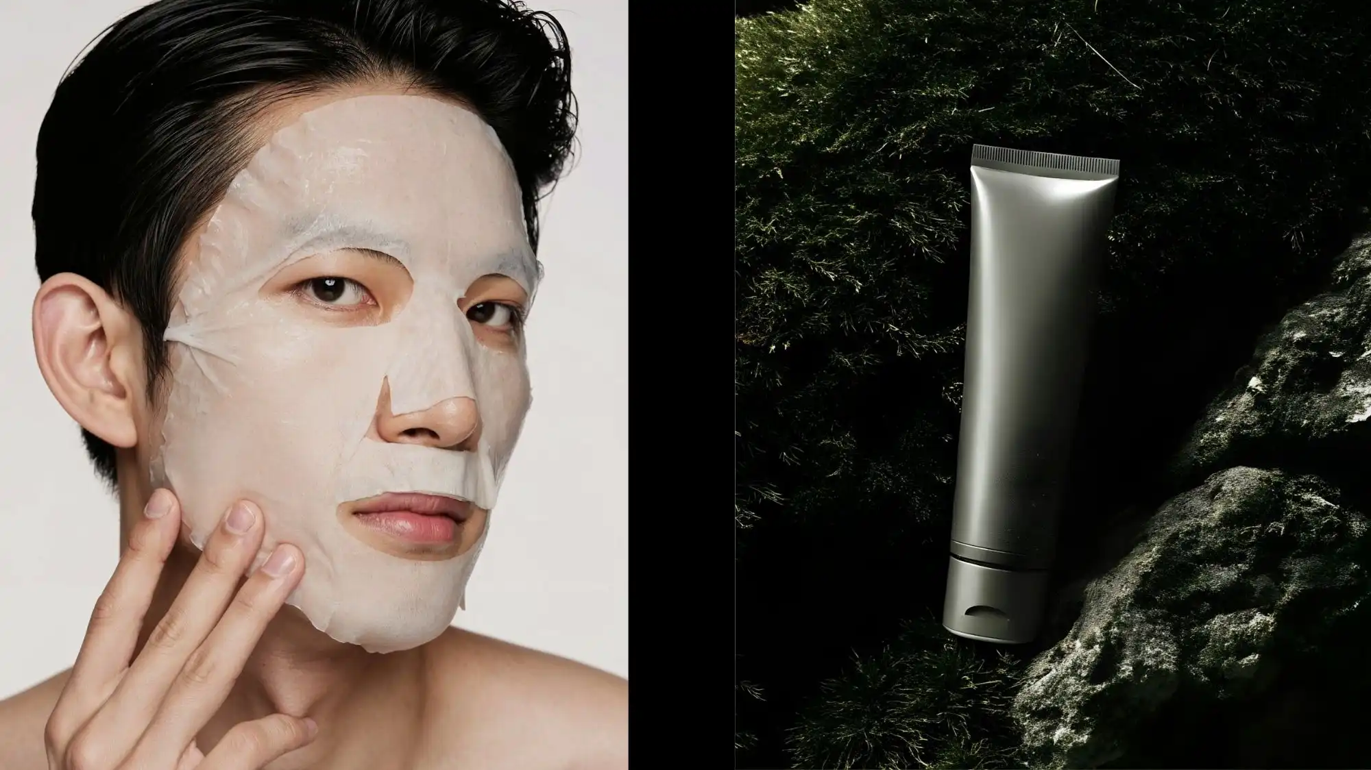 Beauty Trend Forecasting image featuring a skincare sheet mask ritual alongside minimalist beauty packaging set within a natural environment, reflecting wellness innovation, skin health, and nature-inspired beauty intelligence.