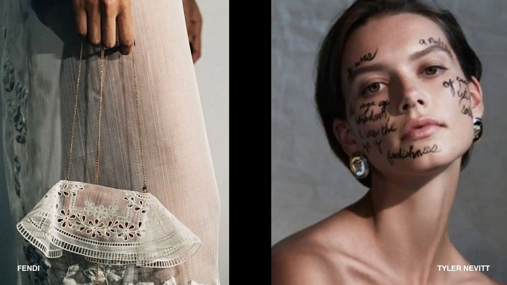 Spring Summer 2028 fashion trend forecasting showcasing a handcrafted lace handbag and expressive beauty styling that reflect emotional durability, personal storytelling, and memory-driven design. Trend Intelligence by C2 Fashion Studio.