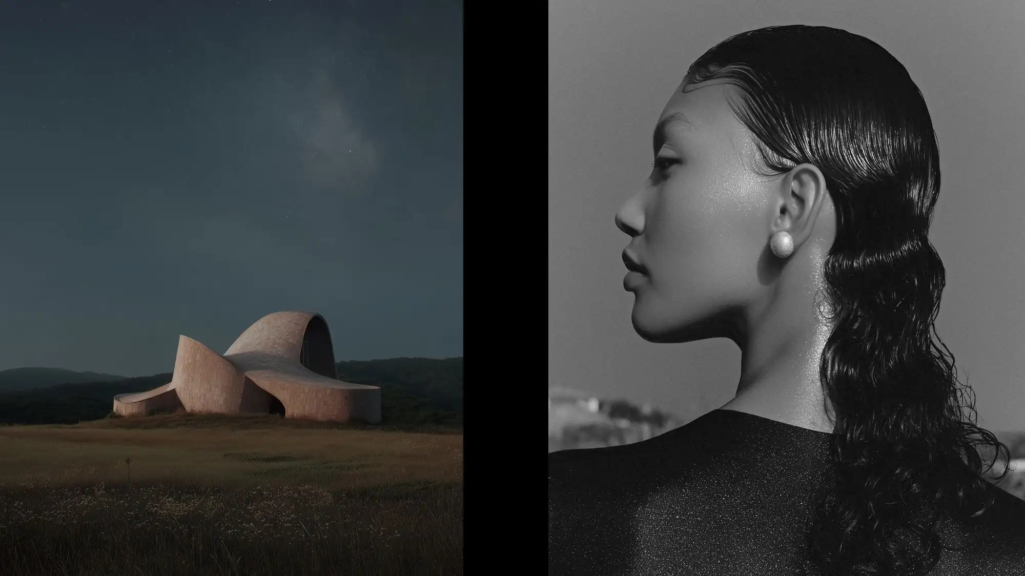 Conceptual fashion image pairing organic contemporary architecture with a minimalist portrait to illustrate the future of product desirability. C2 Fashion Studio Fashion Trend Forecasting explores how Trend Intelligence connects architecture, identity and emotional relevance in fashion for 2028.