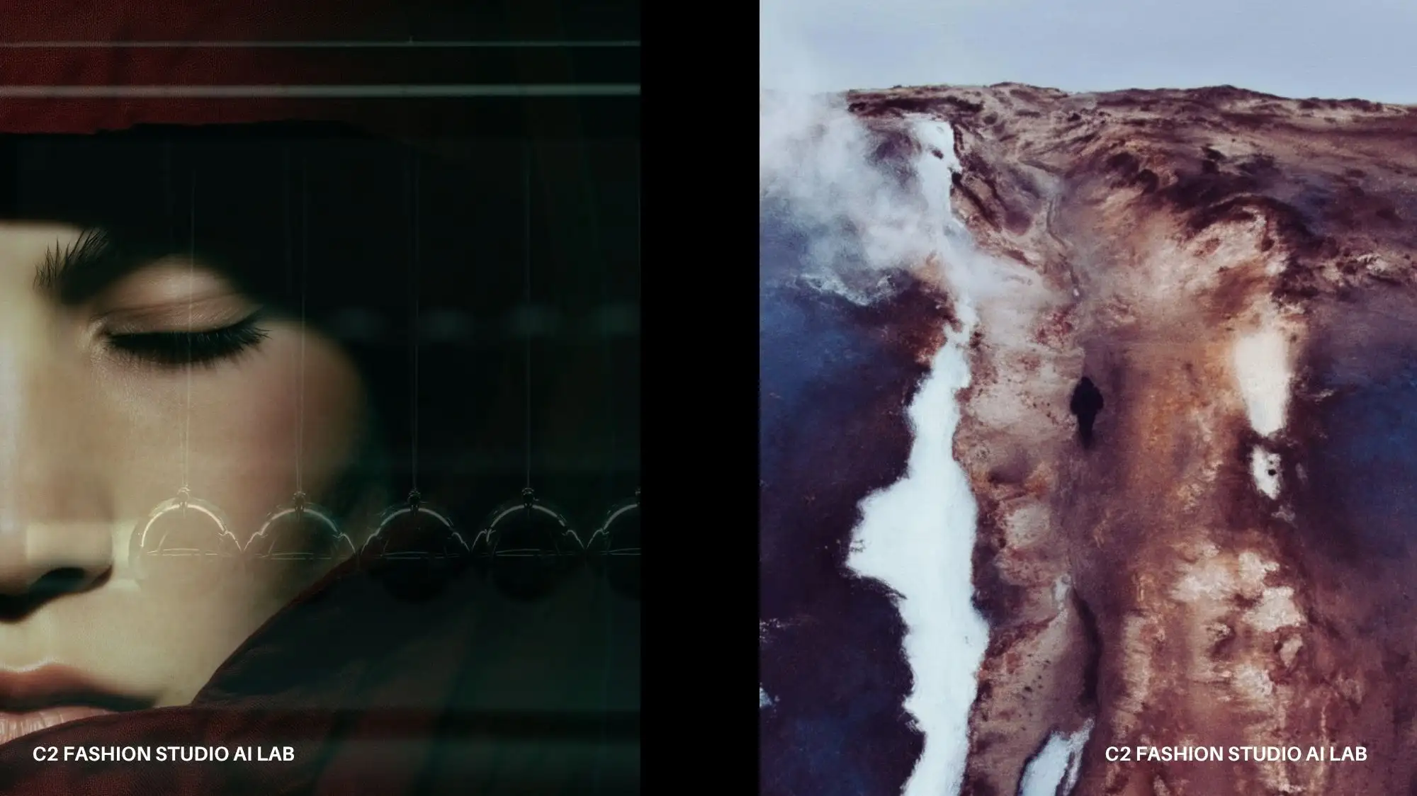 Human Equilibrium macro trend visual combining human perception and evolving natural landscapes for C2 Fashion Studio’s Autumn Winter 2028/29 Trend Forecasting.