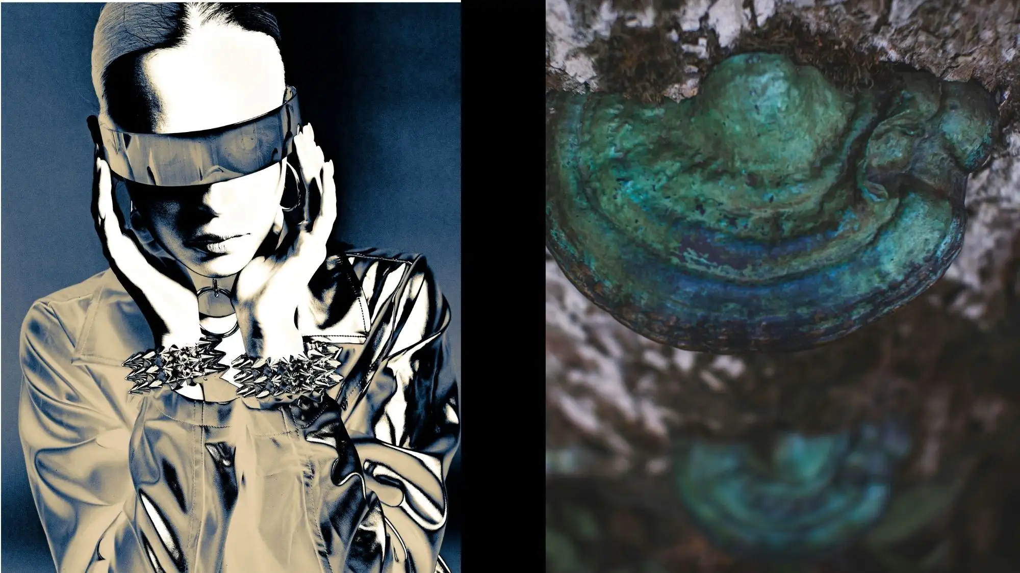 Première Vision Colors Autumn Winter 2027 2028 visual exploring Living Matter through metallic fashion surfaces, mineral greens and naturally oxidized textures.