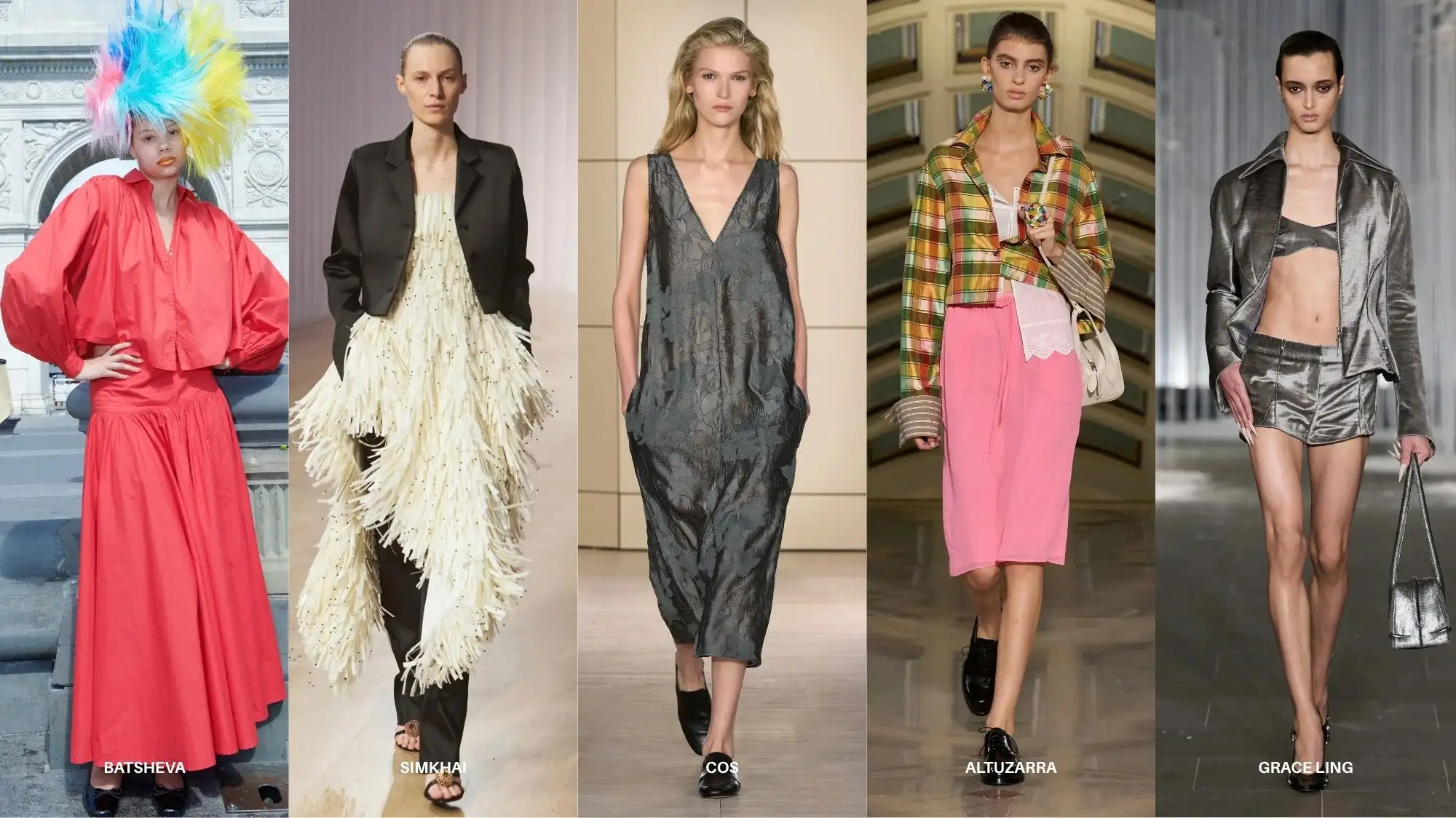New York Fashion Week Spring Summer 2027 women’s fashion trends featuring Batsheva, Simkhai, COS, Altuzarra and Grace Ling, curated by C2 Fashion Studio.
