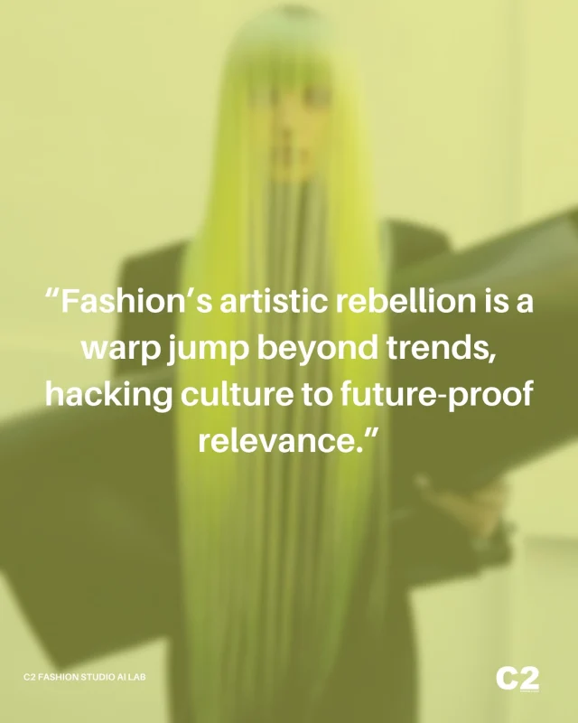 Artistic Rebellion: Fashion’s Future Hack Beyond Trends

Fashion’s artistic rebellion operates as a warp jump beyond fleeting trends. It’s an intentional disruption, strategically hacking cultural narratives to safeguard relevance in tomorrow’s ever-shifting landscape. Rather than conforming to transient tastes, rebels of style proactively rewrite the rules, embedding innovation into their DNA. This fearless defiance doesn’t merely break conventions, it anticipates them. By continuously pushing creative boundaries, fashion rebels become trendsetters who not only envision the future but actively shape it, ensuring sustained influence and enduring significance.
“Fashion’s artistic rebellion is a warp jump beyond trends, hacking culture to future-proof relevance.” - Cristina Capucci 

#C2FashionStudio #C2TrendPlatform #AW2627 #AutumnWinter20262027 #PersonalExpression #Individualism #TrendForecasting #TrendForecastingSolutions